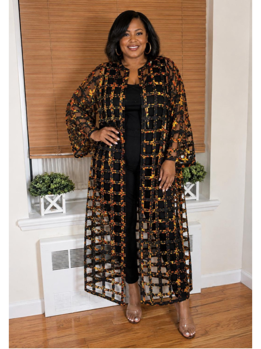 Handmade Ankara Duster Jacket African Wax Print Long Kimono One Size - Picture 2 of 11